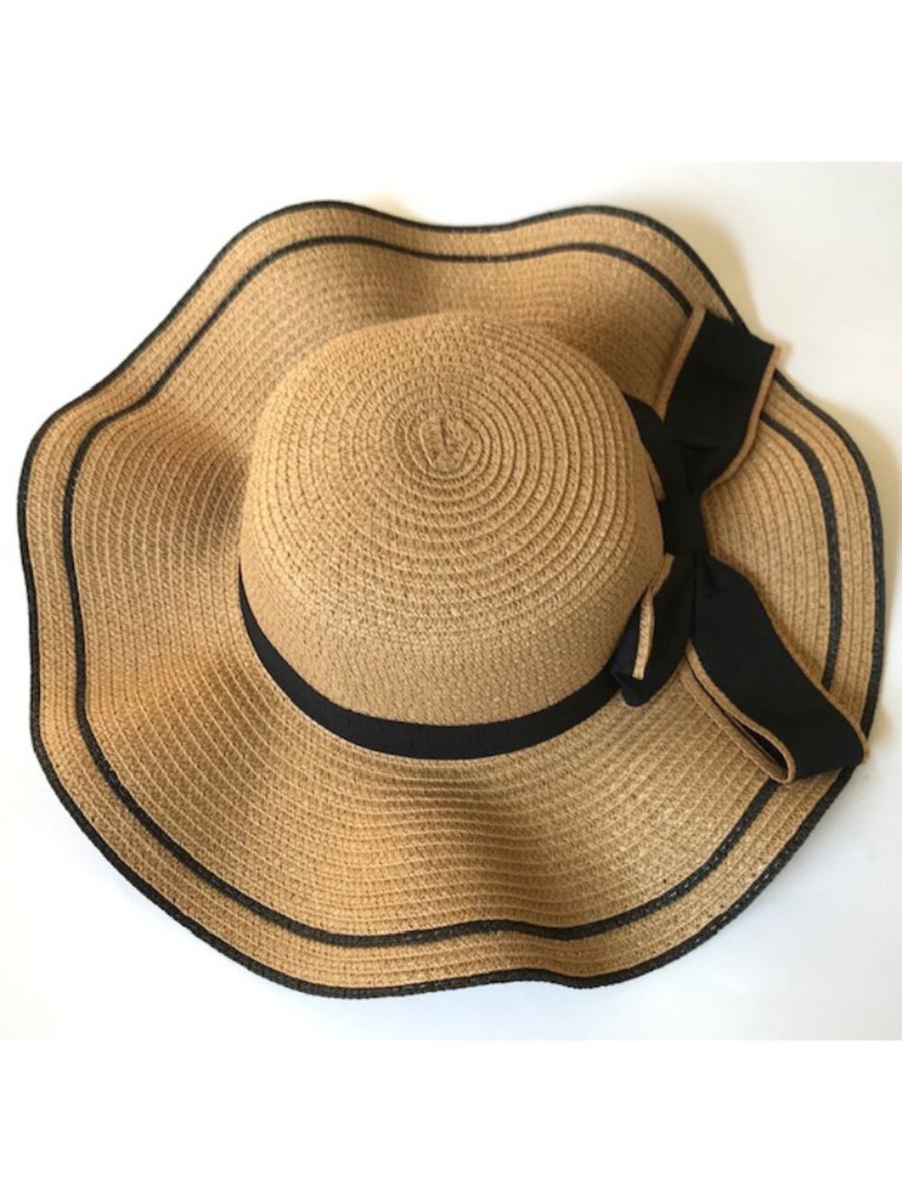 Women Fashion Summer Mid Size Ribbon Straw Hat Brown